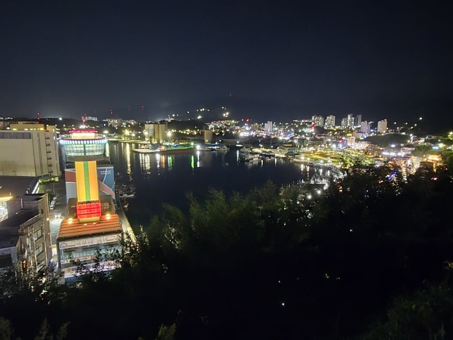 owkkra가 밤에 담은 두 장면입니다. 산비탈 아래 묵호항은 불빛으로 반짝이고, '바람의 언덕'으로 이어지는 계단에는 조명이 들어와 낮과는 전혀 다른 분위기가 흐릅니다.