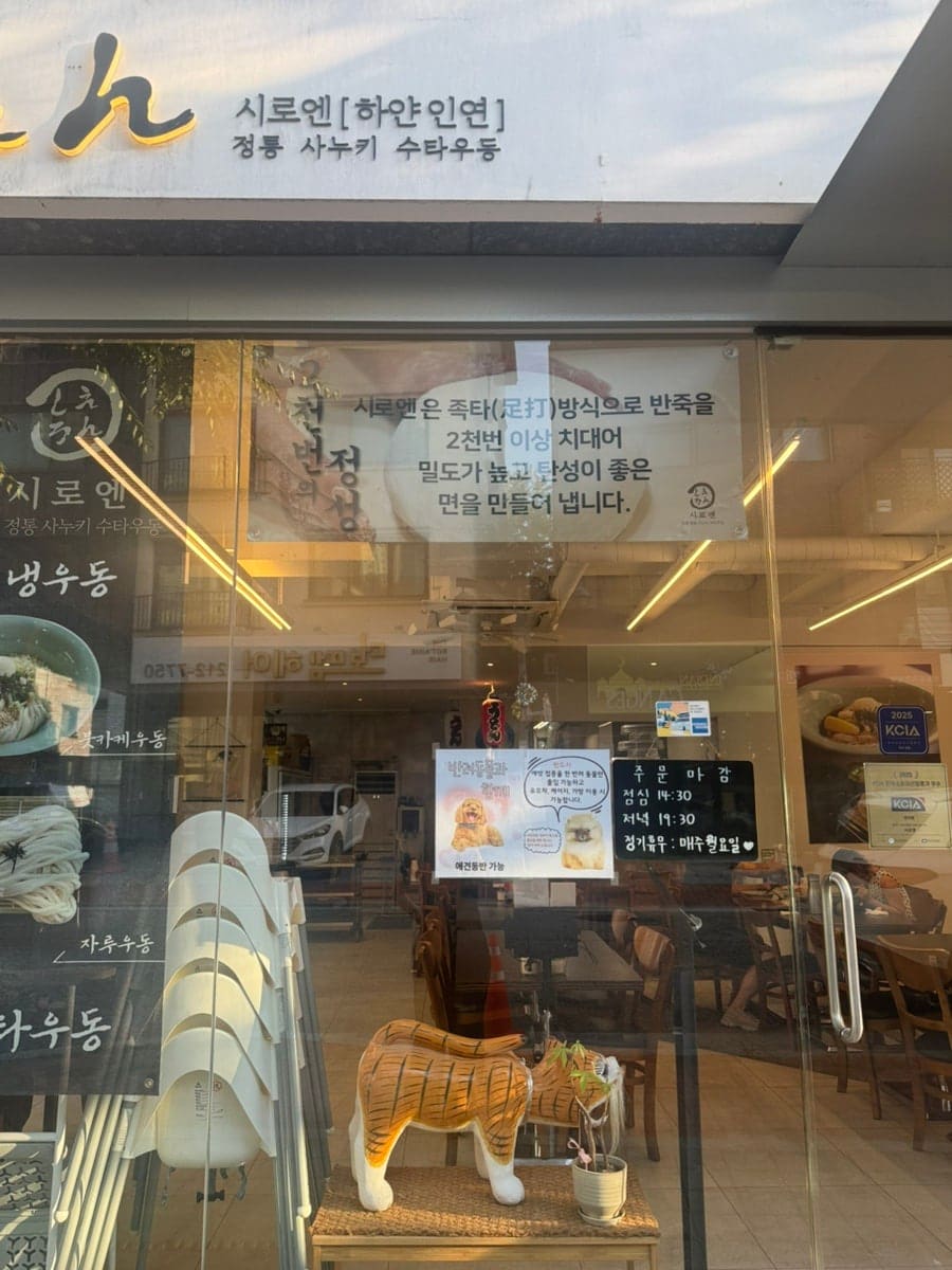 chaeaeti는 열 번은 방문했다는 단골로, 하얀 외관은 찾기 어렵지 않고 일본어가 적혀 있으며 예방접종을 한 반려동물과 함께 갈 수 있다고 적었습니다.